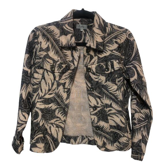 Analogy Floral Embroidered Petite Button Up Jacket Brown Women's‎ Size Small - Picture 1 of 8
